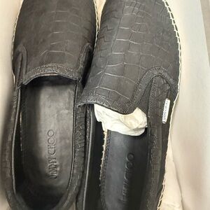 Jimmy Choo Black Croc-Patterned Loafers